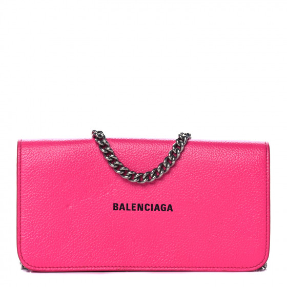 BALENCIAGA Pebbled Calfskin Everyday Continental Wallet on Chain Acid Pink