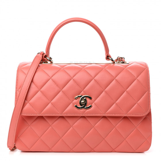 CHANEL Lambskin Quilted Medium Trendy CC Flap Dual Handle Bag Coral