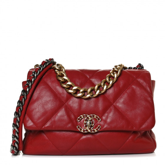 CHANEL Lambskin Quilted Large Chanel 19 Flap Red