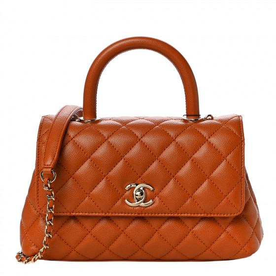 CHANEL Caviar Quilted Mini Coco Handle Flap Light Brown