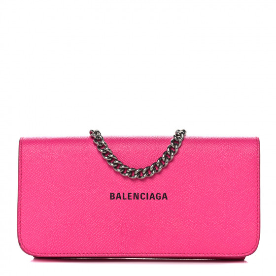 BALENCIAGA Pebbled Calfskin Everyday Continental Wallet on Chain Acid Pink