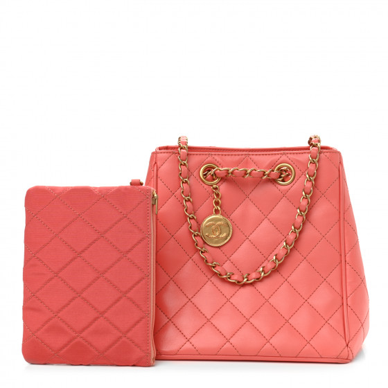 CHANEL Calfskin Quilted Bucket Bag Pink