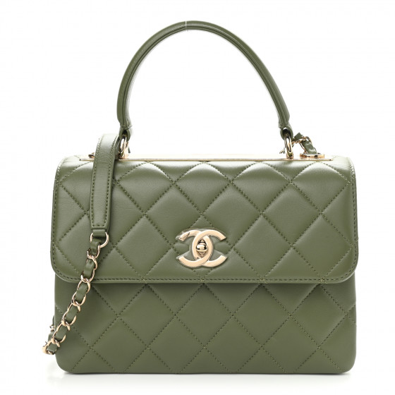 CHANEL Lambskin Quilted Small Trendy CC Flap Dual Handle Bag Green