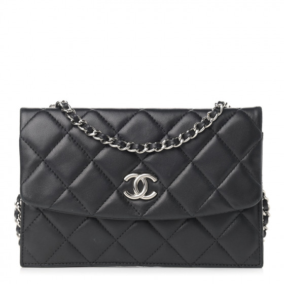 CHANEL Lambskin Quilted Double Sided Wallet On Chain WOC Black