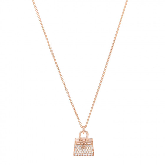 HERMES 18K Rose Gold Diamond Birkin Amulettes Pendant Necklace