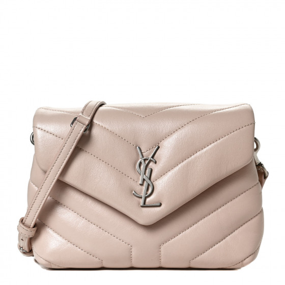 SAINT LAURENT Calfskin Y Quilted Monogram Toy Loulou Crossbody Bag Latte