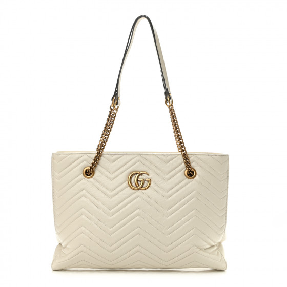 GUCCI Vintage Calfskin Matelasse Medium GG Marmont Slim Tote White