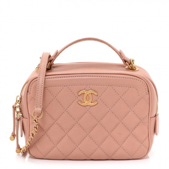 CHANEL Calfskin Quilted CC Small Vanity Case Beige