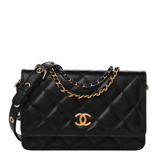 CHANEL Goatskin Quilted Quilted Like A Wallet Wallet On Chain WOC Black