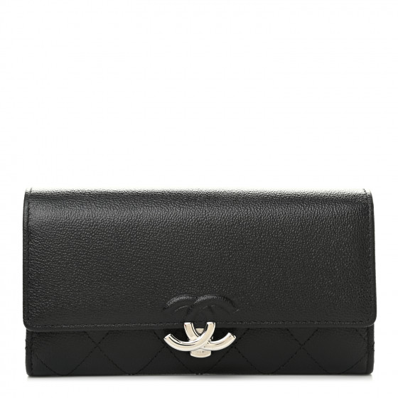 CHANEL Grained Calfskin Quilted CC Box Flap Wallet Black