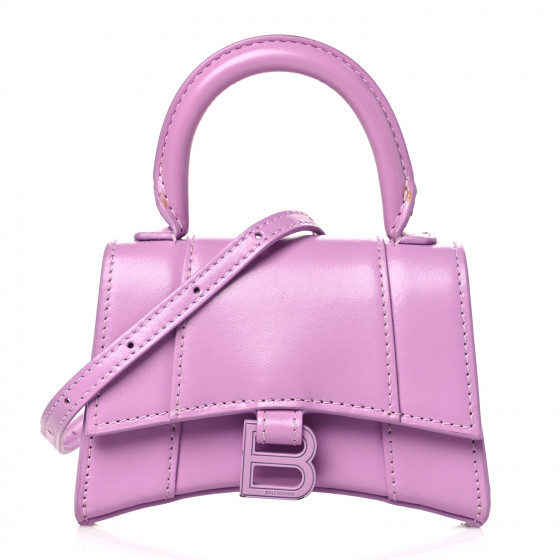BALENCIAGA Shiny Box Calfskin Hourglass Top Handle Bag Mini Lilac