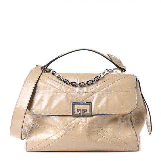 GIVENCHY Creased Patent Calfskin Medium ID Flap Dune