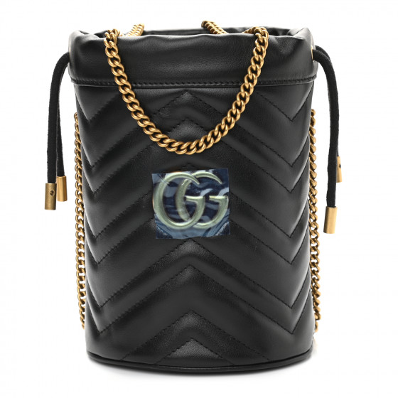 GUCCI Calfskin Matelasse Mini GG Marmont 2.0 Bucket Bag Black