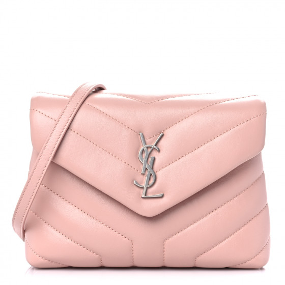 SAINT LAURENT Calfskin Y Quilted Monogram Toy Loulou Chain Satchel Pale Pink