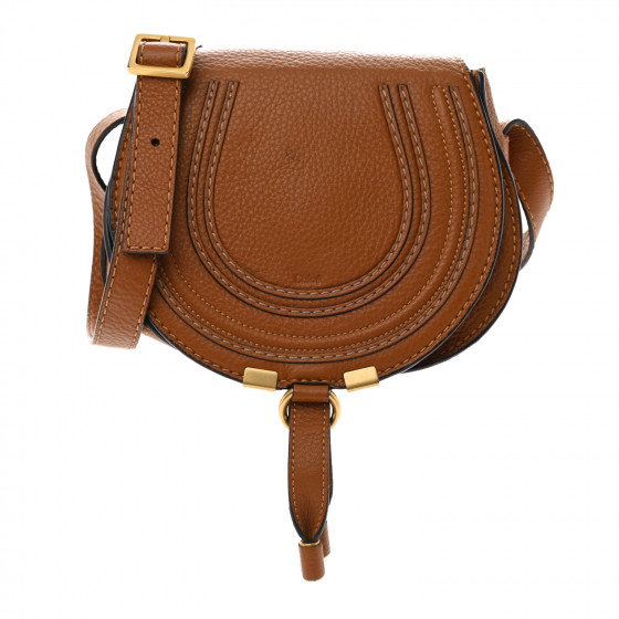 CHLOE Calfskin Mini Marcie Round Crossbody Bag Tan