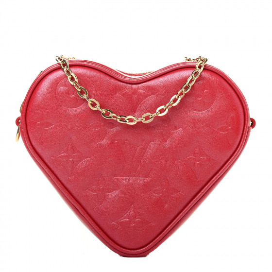 LOUIS VUITTON Lambskin Embossed Monogram Fall In Love Sac Coeur Heart Chain Bag Lipstick Red