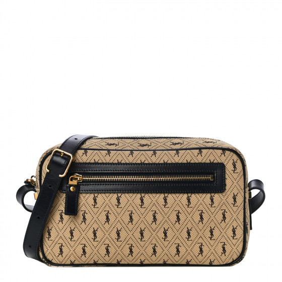 SAINT LAURENT Canvas Monogram All Over Camera Bag Beige