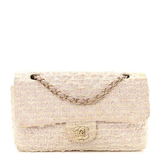 CHANEL Tweed Quilted Medium Double Flap Pink Multicolor
