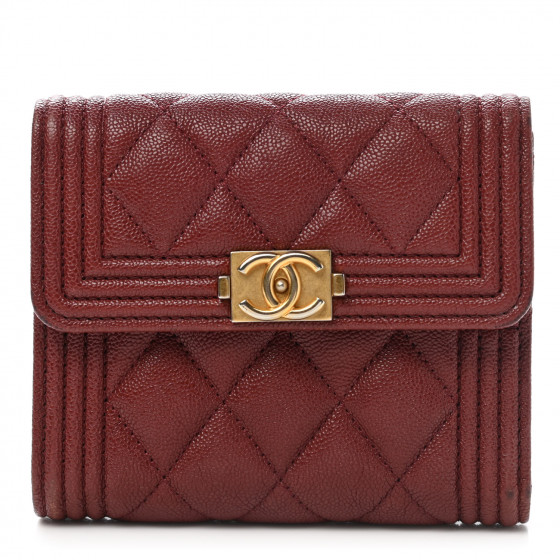 CHANEL Caviar Quilted Compact Boy Wallet Burgundy
