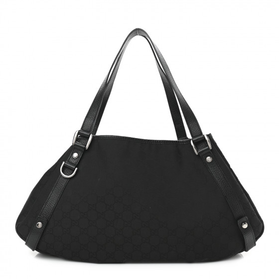 GUCCI Nylon Monogram Medium Abbey Shoulder Bag Black