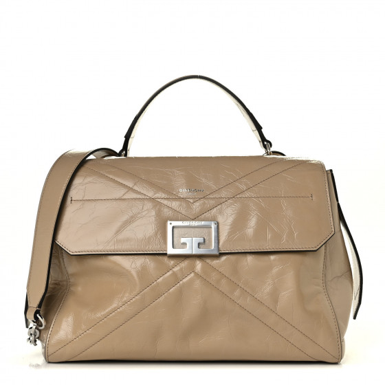 GIVENCHY Creased Patent Calfskin Medium ID Flap Beige