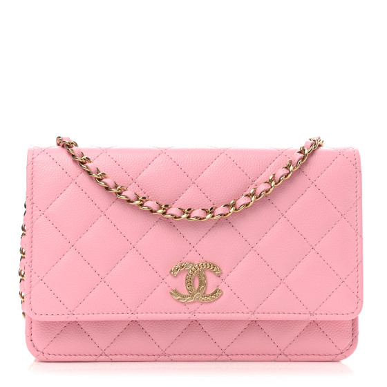 CHANEL Caviar Quilted Chain CC Wallet On Chain WOC Pink