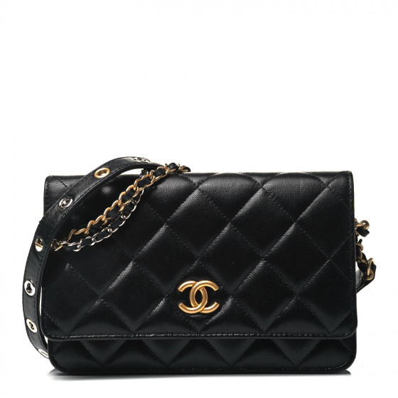 CHANEL Goatskin Quilted Quilted Like A Wallet Wallet On Chain WOC Black