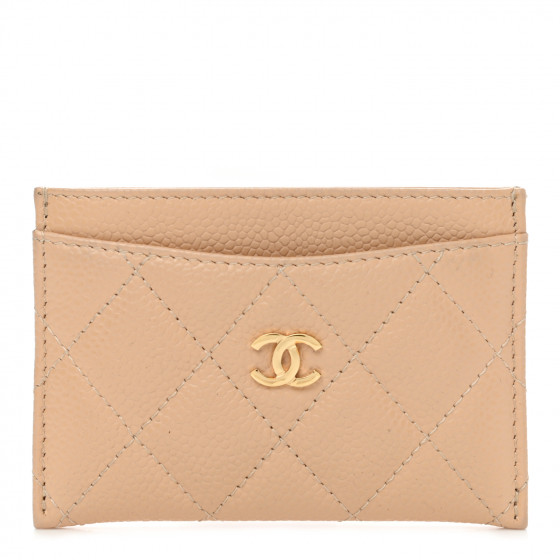 CHANEL Caviar Quilted Card Holder Beige