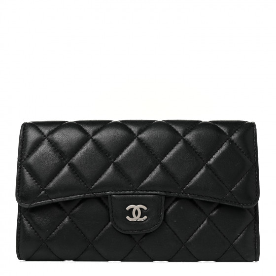 CHANEL Lambskin Quilted Large Flap Wallet Black