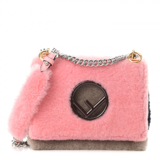 FENDI Shearling F is Fendi Small Kan I Shoulder Bag Pink Tortora Blue