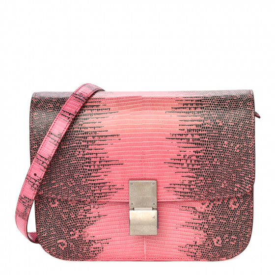 CELINE Lizard Medium Classic Box Flap Bag Pink