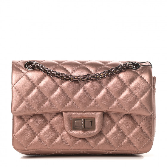 CHANEL Metallic Grained Calfskin Quilted 2.55 Reissue Mini Flap Copper Pink