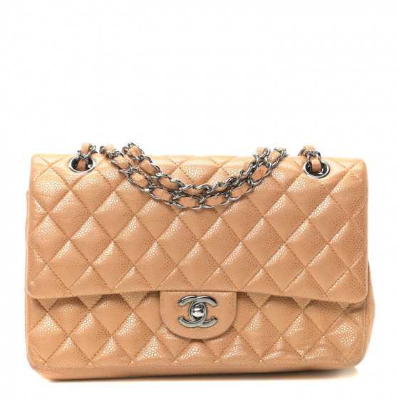 CHANEL Caviar Quilted Medium Double Flap Beige