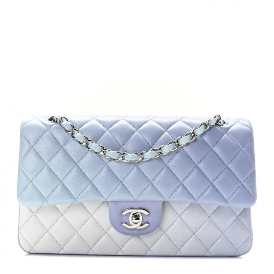 CHANEL Perforated Lambskin Quilted Medium Double Flap Light Blue Light Purple White