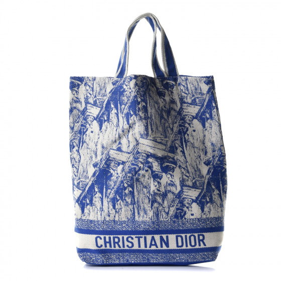 CHRISTIAN DIOR Canvas Print Cruise Tote Ivory Blue