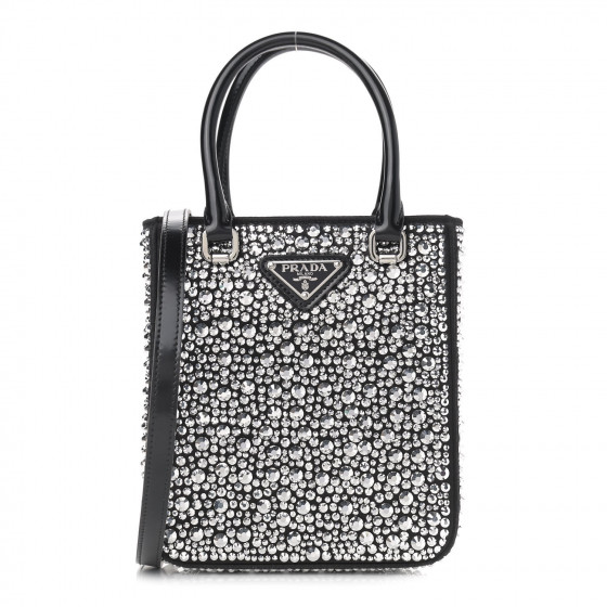 PRADA Satin Crystal Small Tote Bag Metal