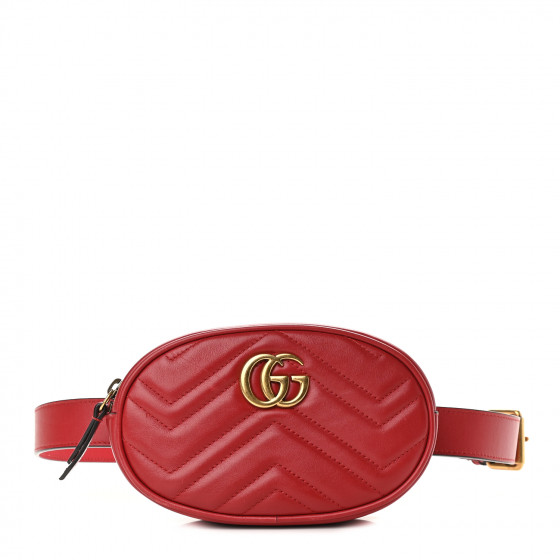 GUCCI Calfskin Matelasse GG Marmont Belt Bag 95 38 Hibiscus Red