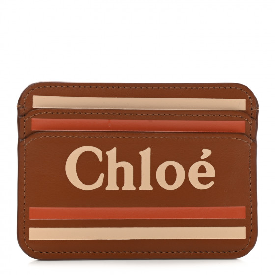 CHLOE Smooth Calfskin Logo Vick Card Holder Caramel