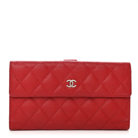 CHANEL Caviar Quilted CC Long Double Wallet Red