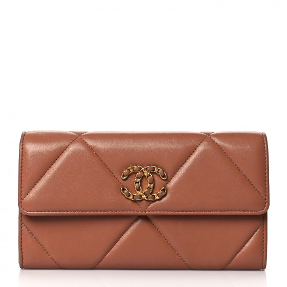 CHANEL Lambskin Quilted Chanel 19 Flap Wallet Brown