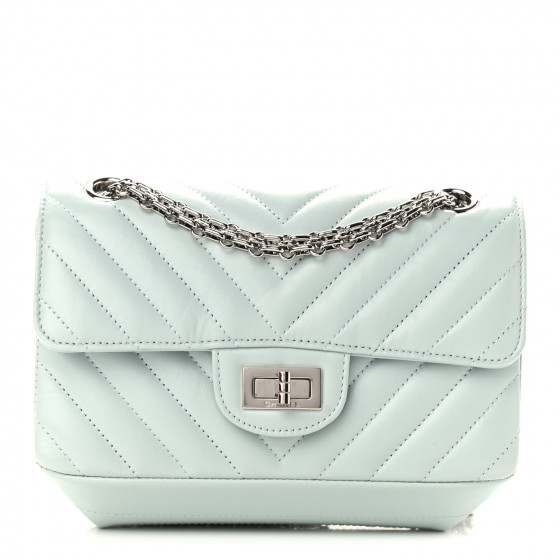 CHANEL Aged Calfskin Chevron Quilted 2.55 Reissue Mini Flap Light Blue
