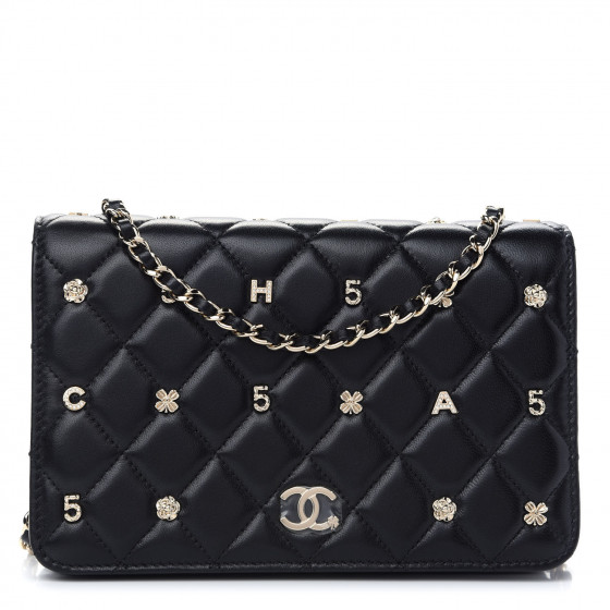CHANEL Lambskin Quilted All About Chanel Wallet On Chain WOC Black