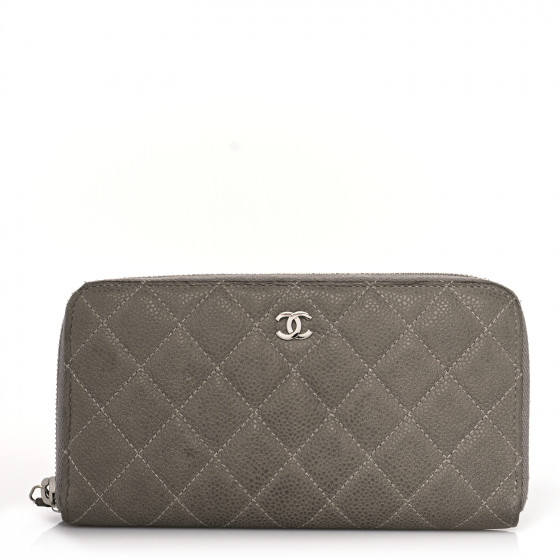 CHANEL Caviar Quilted Large Gusset Zip Around Wallet Grey