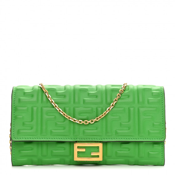 FENDI Nappa FF Embossed Continental Wallet On Chain Tomatillo