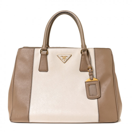 PRADA Saffiano Medium Bi-Color Galleria Double Zip Tote Pomice Talco