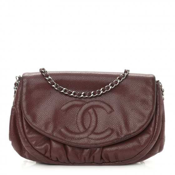 CHANEL Caviar Half Moon Wallet On Chain WOC Dark Red
