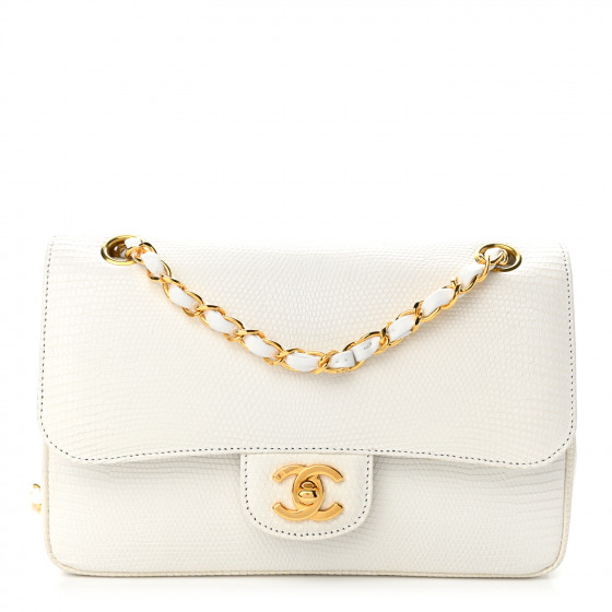 CHANEL Lizard Small Double Flap White