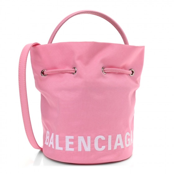 BALENCIAGA Nylon Wheel Logo Bucket Bag XS Pink