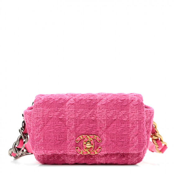 CHANEL Tweed Quilted Chanel 19 Waist Bag Pink