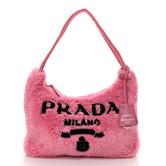 PRADA Shearling Mini Re-Edition 2000 Bag Petalo Black